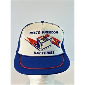 Vintage Delco Freedom Batteries Hat Cap Snap Back Spell Out Rope Brim Trucker